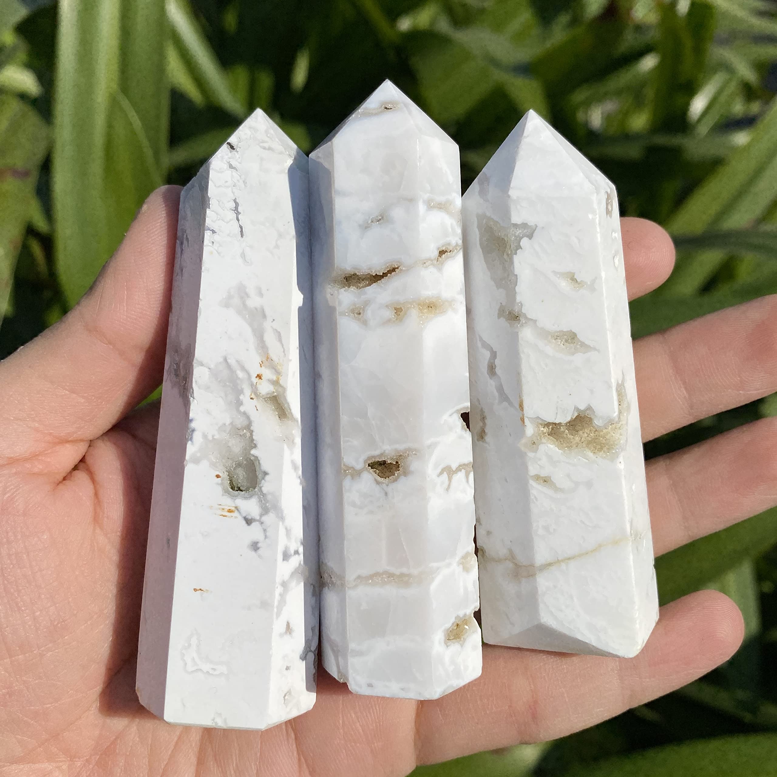 Amazon.com: Natural Druzy Snow White Agate Tower Crystal Tower